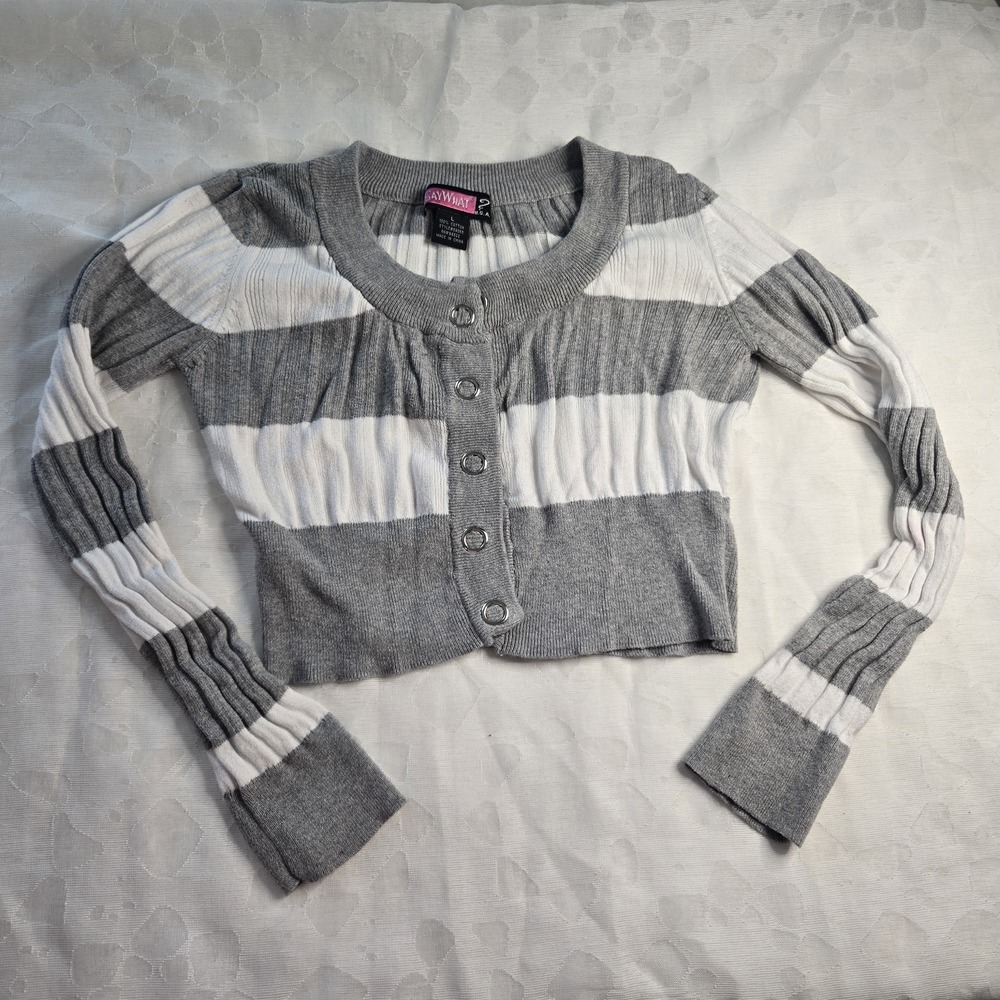 Vintage Y2K Say What? Women's Round Neck Button Cardigan Sweater Striped Large